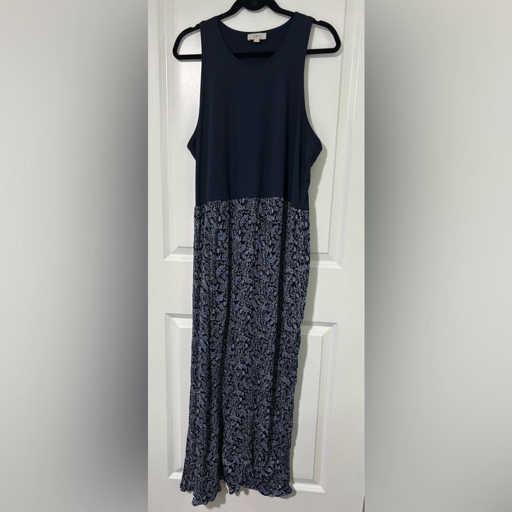 LOFT Outlet Navy and Gray Sleeveless Dress - XXL